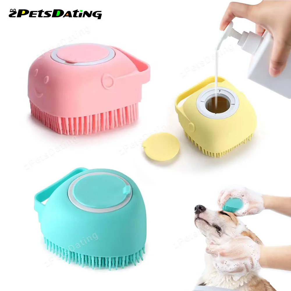 

Bathroom Puppycat Washing Massage Dispenser Grooming Shower Brush Soft Silicone Dog Brush Pet Shampoo Massager Bath Brush