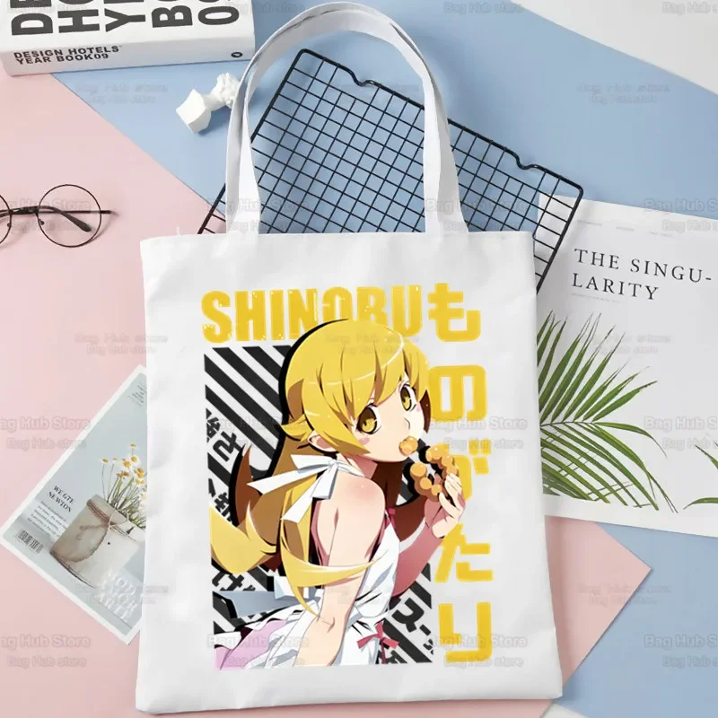 Bakemonogatari Shopping Bag Handbag Senjougahara Oshino Shinobu Shoulder Bag Men Shopper Canvas Bag Large School Tote Bag