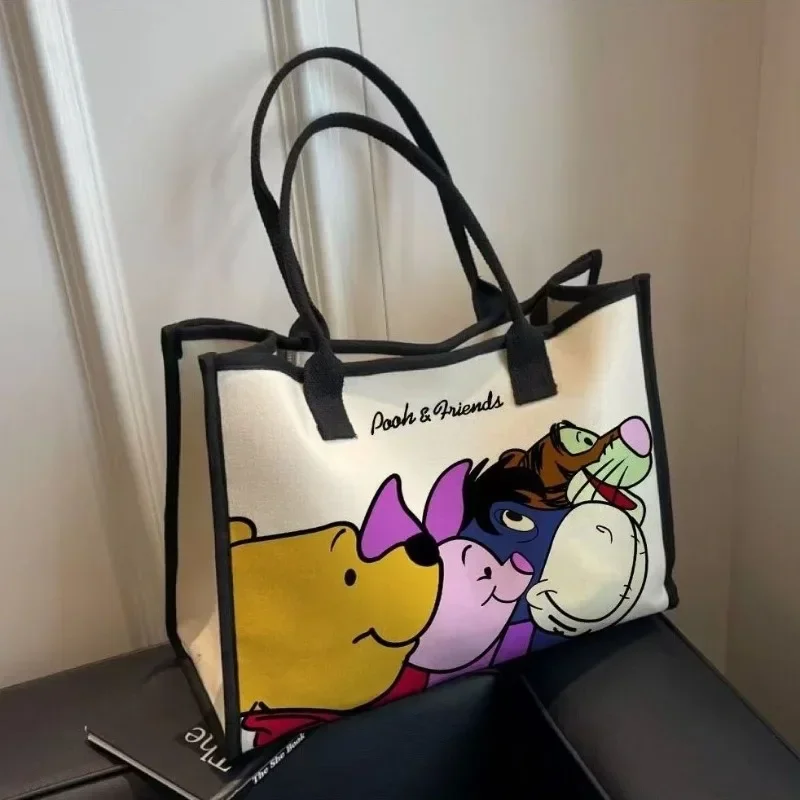 Cute creative cartoon character Pooh Bear Tigger Eeyore large capacity canvas bag personalized versatile cartoon shoulder bag