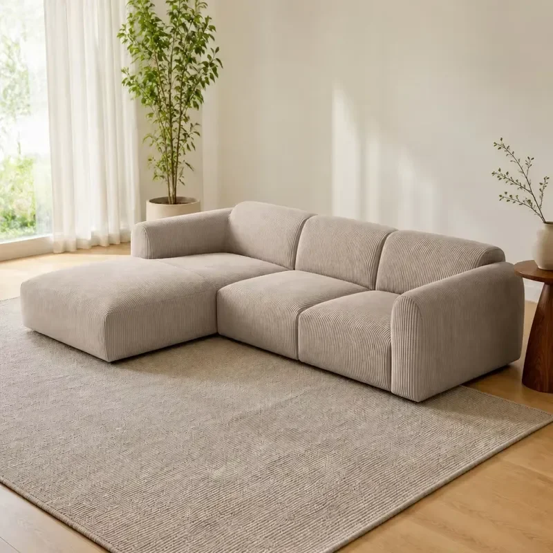 Corduroy Modular Sectional Sofa All Foam Upholstered Lounge Couch Vacuum Compressed Space Saving for Living Room