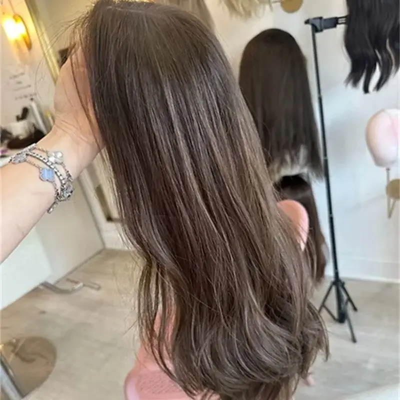 Peluca sintética HD con encaje frontal, color castaño oscuro con reflejos, sin pegamento, línea de cabello premium, para mujeres, uso diario, fiestas, cosplay