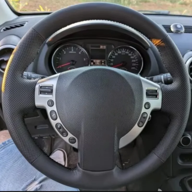 Чехол на руль автомобиля из искусственной кожи ручной работы, черный, для Nissan Qashqai 2007-2013, Rogue, X-Trail, автомобильные аксессуары