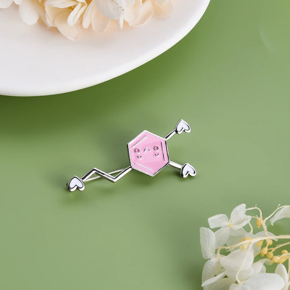 Dopamine Molecule Brooch Pink Enamel Pin for Medical Chemistry Students Design Lapel Pin Daily Wear Jewelry Backpack Accessory