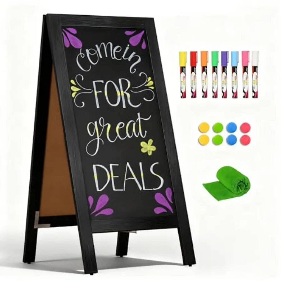 

A-Frame Double-Sided Magnetic Chalkboard 40"x20", Solid Pine Wood Freestanding Sandwich Board for Restaurants, Cafes, Weddings