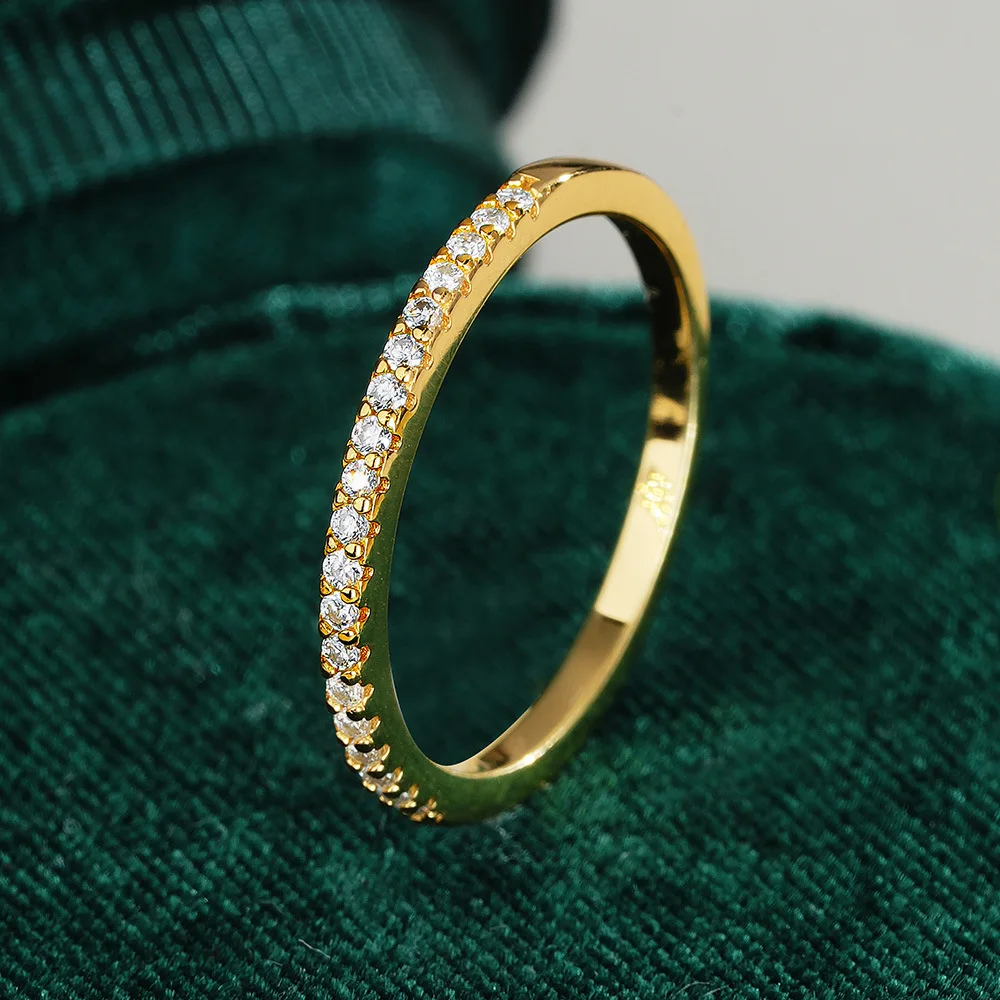 

Wedding Bands 925 Sterling Silver All Moissanite Fine Jewelry Yellow Color Ring For Women