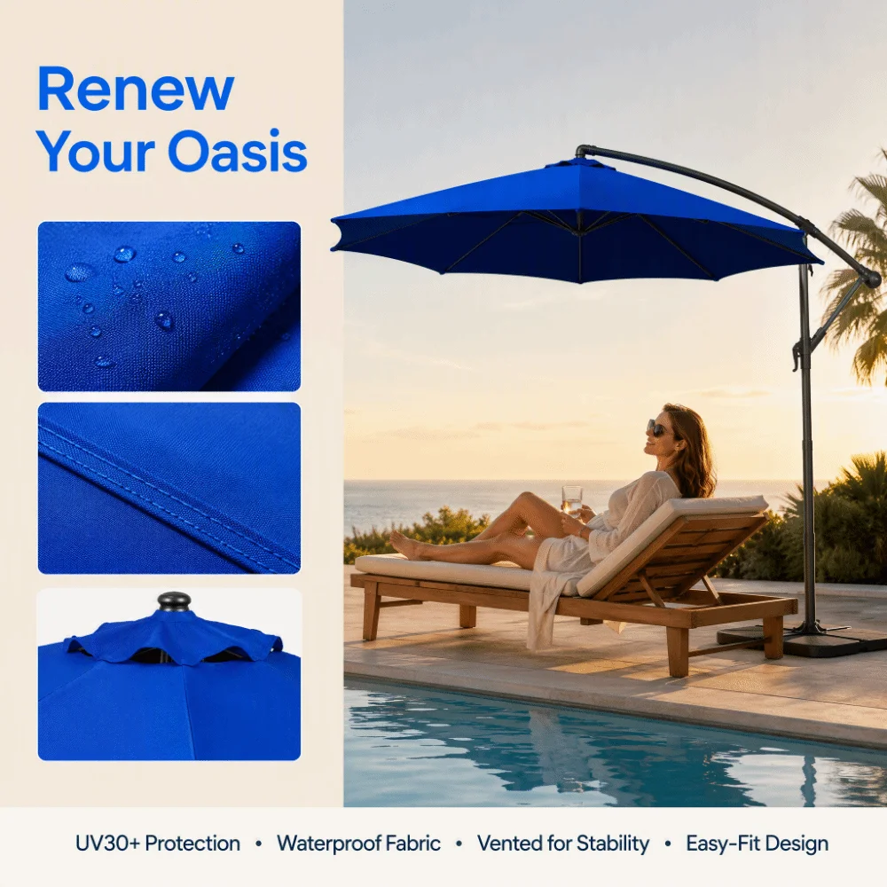 Waterproof Patio Umbrella Replacement Canopy Rainproof Sunproof Outdoor Parasol Canopy 6 Bones Center-Pole Sunshade Canopy Top