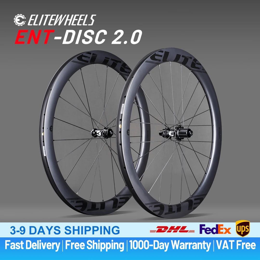 Juego de Ruedas de Carbono ELITEWHEELS ENT 2.0 con Frenos de Disco 700C, Bloqueo Central, Calidad UCI para Ciclismo de Carretera