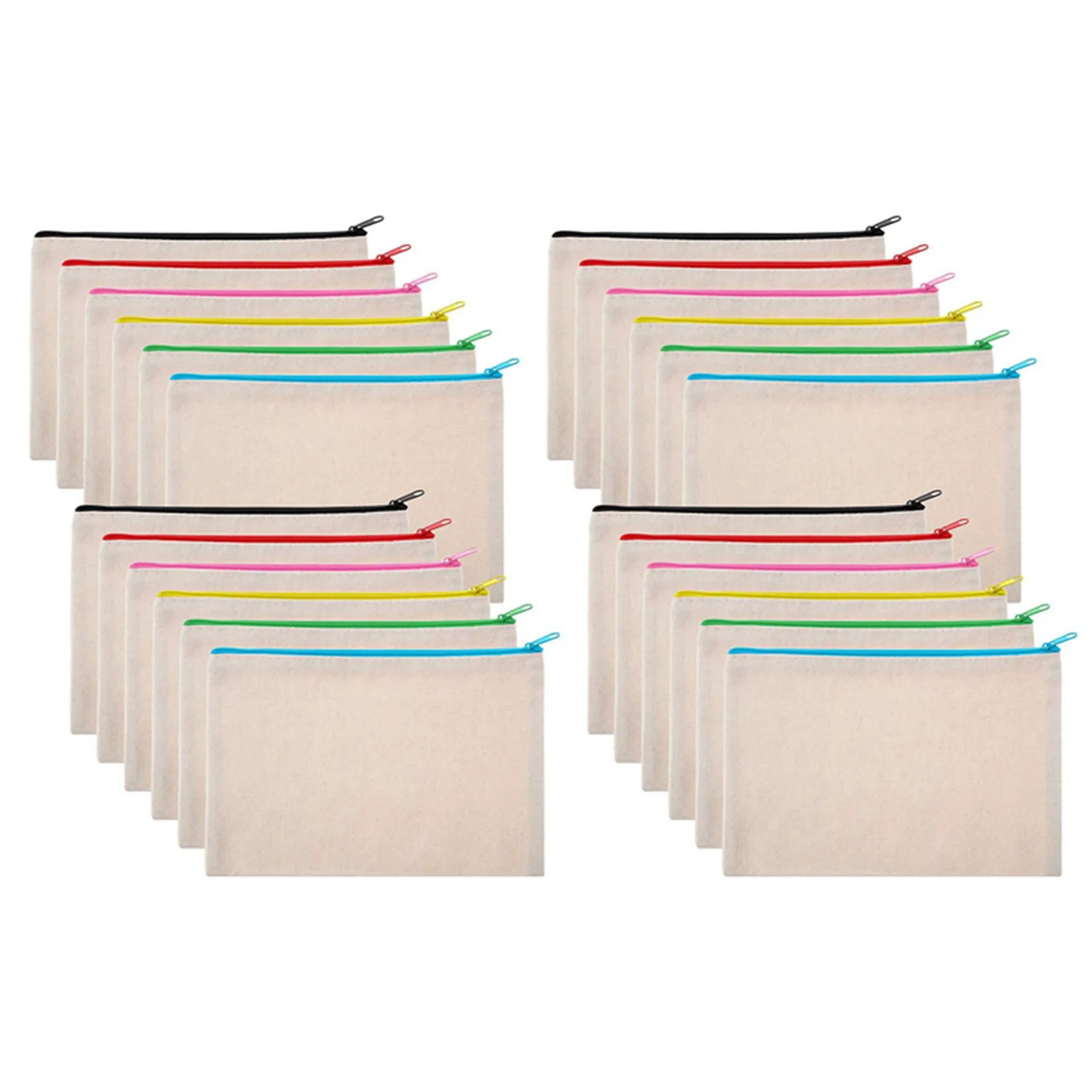 ABRT-24Pcs Multipurpose Cosmetic Bag Makeup Pouches With Zipper Canvas Bag Pencil Pouch Travel Toiletry Bag For DIY Design