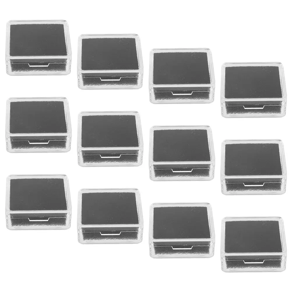 

12pcs Jewelry Display Box Clear Acrylic Gemstone Containers Lids Plastic Storage Travel Exhibitions Black Nail