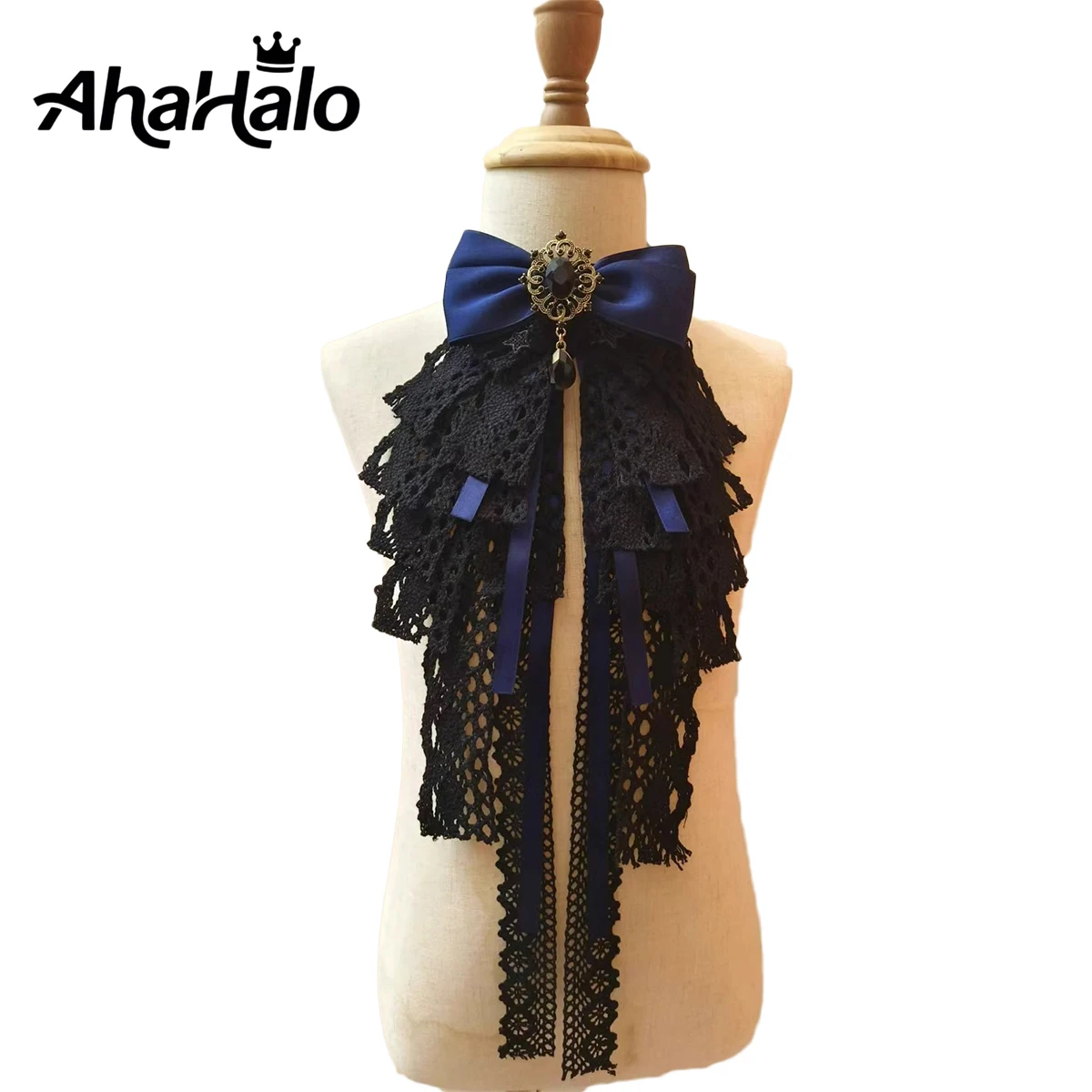 Gótico pescoço ruff colar de renda vitoriano plissado gargantilha com gema para mulheres meninas festa de halloween cosplay traje acessório