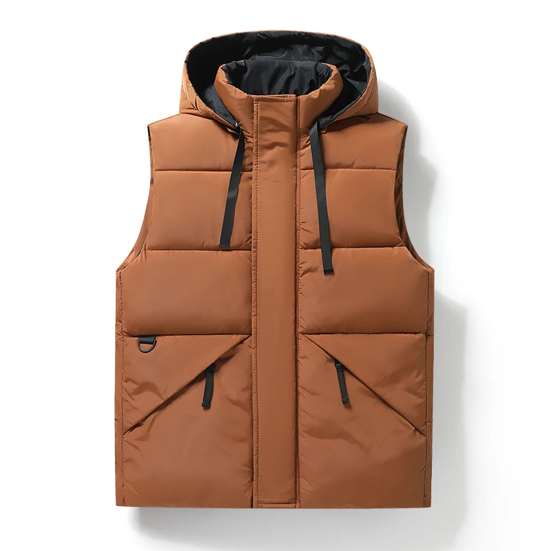 

Mens Autumn and Winter New Trendy Brand Cool Waistcoats Couples Warm Cotton Waistcoat Mens Hooded Workwear Solid Color Waistcoat