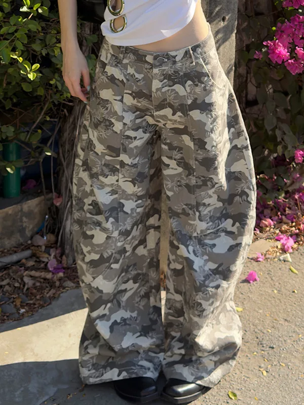 

Новые женские джинсы свободного кроя из хлопка с камуфляжным принтом в американском уличном стиле, синие, на весну-лето