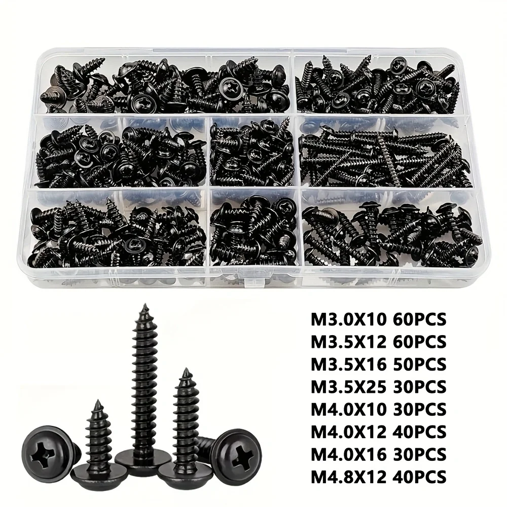 340/500 Uds tornillo de rosca de cabeza plana cabeza cruzada M3/M4/M3.5/M4.8 juego de tornillos autorroscantes Kit surtido muebl