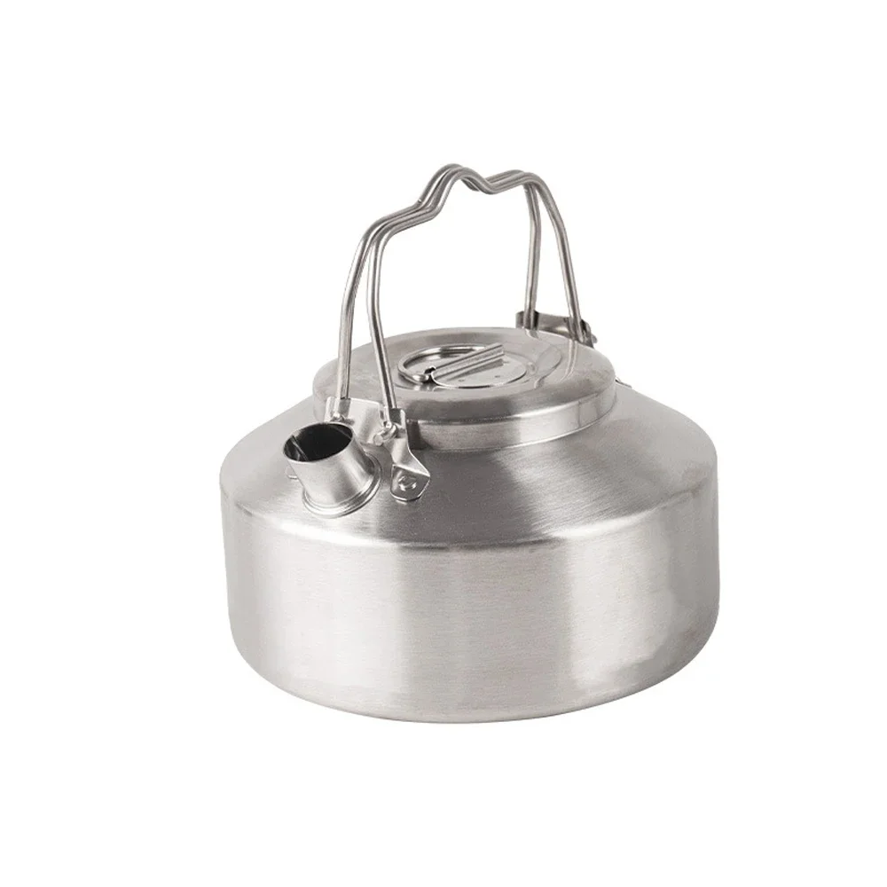 

Outdoor Stainless Steel Kettle Locking Handle Camping Hung Pot Portable Coffee Pot Picnic Cooker 1L Teapot Cooking Accessory