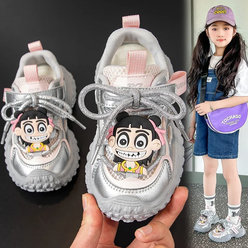 

NeZha Students Sports Sandals2025 Summer Children Running Shoes Mesh Breathable Thick Soft Sole Kids Sneakers Hollowed-out