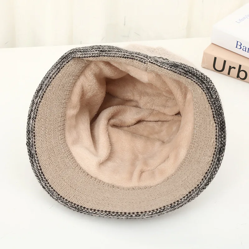 أزياء المرأة فيدوراس الماس القوس القبعات الدافئة أنيقة الصوف وسميكة الأم قبعات منديل قطعتين مجموعة لخريف شتاء