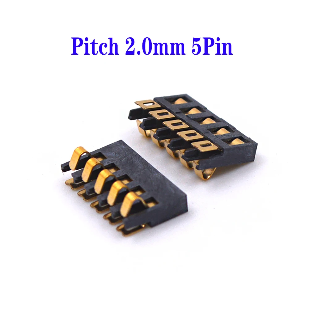 10 50PCS 5P Spring Compression Contact 2.0 mm Pitch 5 Pin Male Surface Mount PCB modular Connector battery Straight 3.15H