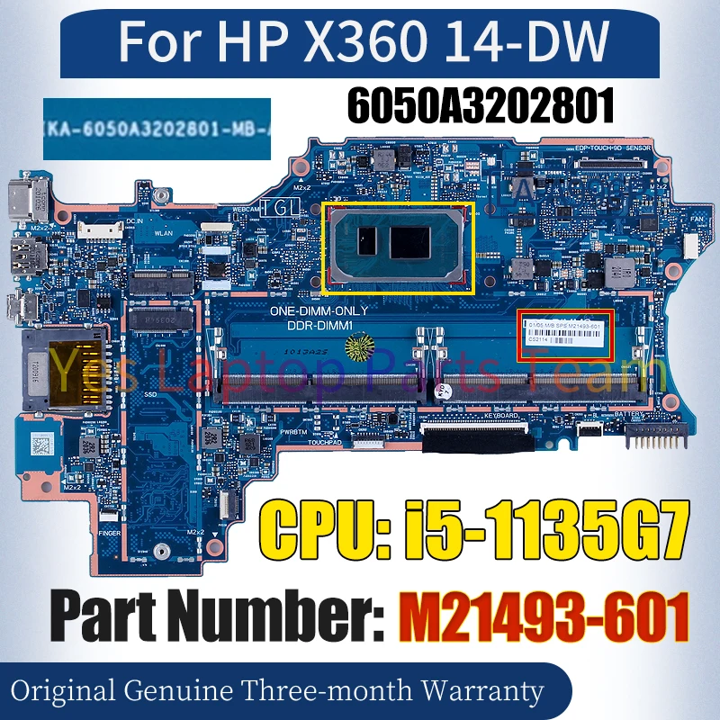 Imagem -02 - Motherboard Laptop para Notebook hp 6050a3202801 Mainboard X360 14-dw M21493601 Srk05 I51135g7 100 Testado