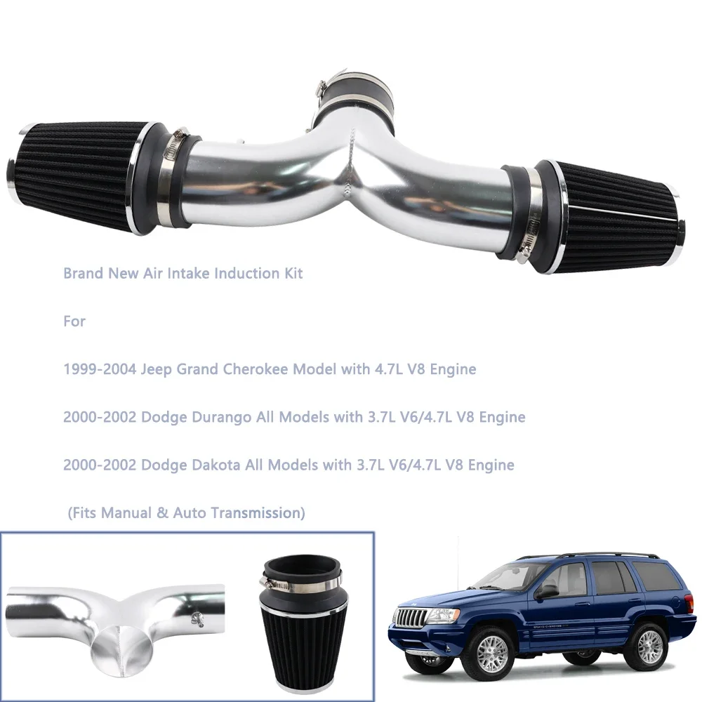 Air Intake Induction Kit for 99-04 JEEP Grand Cherokee 4.7L V8 Dual Twin Dodge Dakota  Durango 3.7L 4.7 aluminum tube + Filter
