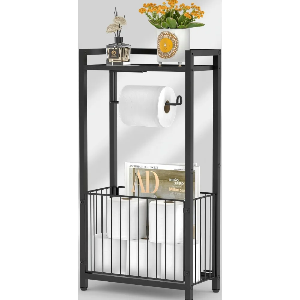 

Freestanding Toilet Paper Holder with Storage Shelf - Bathroom Organizer for Phone Tablet Magazine