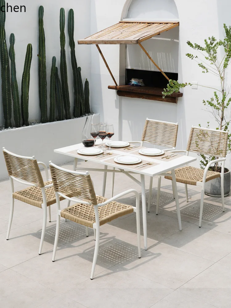 

DSA outdoor tables and chairs balcony courtyard open-air garden villa all-aluminum leisure outdoor cafe three-piece combination