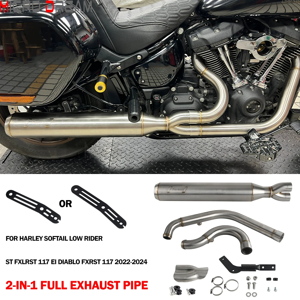 

For Harley Softail Low Rider ST FXLRST EI Diablo FXRST 117 2022-2024 2-In-1 Full Exhaust Pipe Motorcycle Exhaust Muffler System