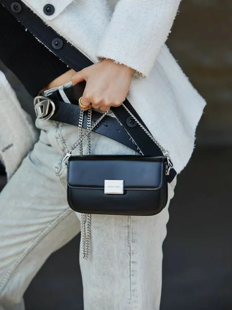 

Модная кожаная сумка-кроссбоди с цепочкой, женская сумка-сэтчел на одно плечо, трендовая маленькая квадратная сумка для молодых женщин