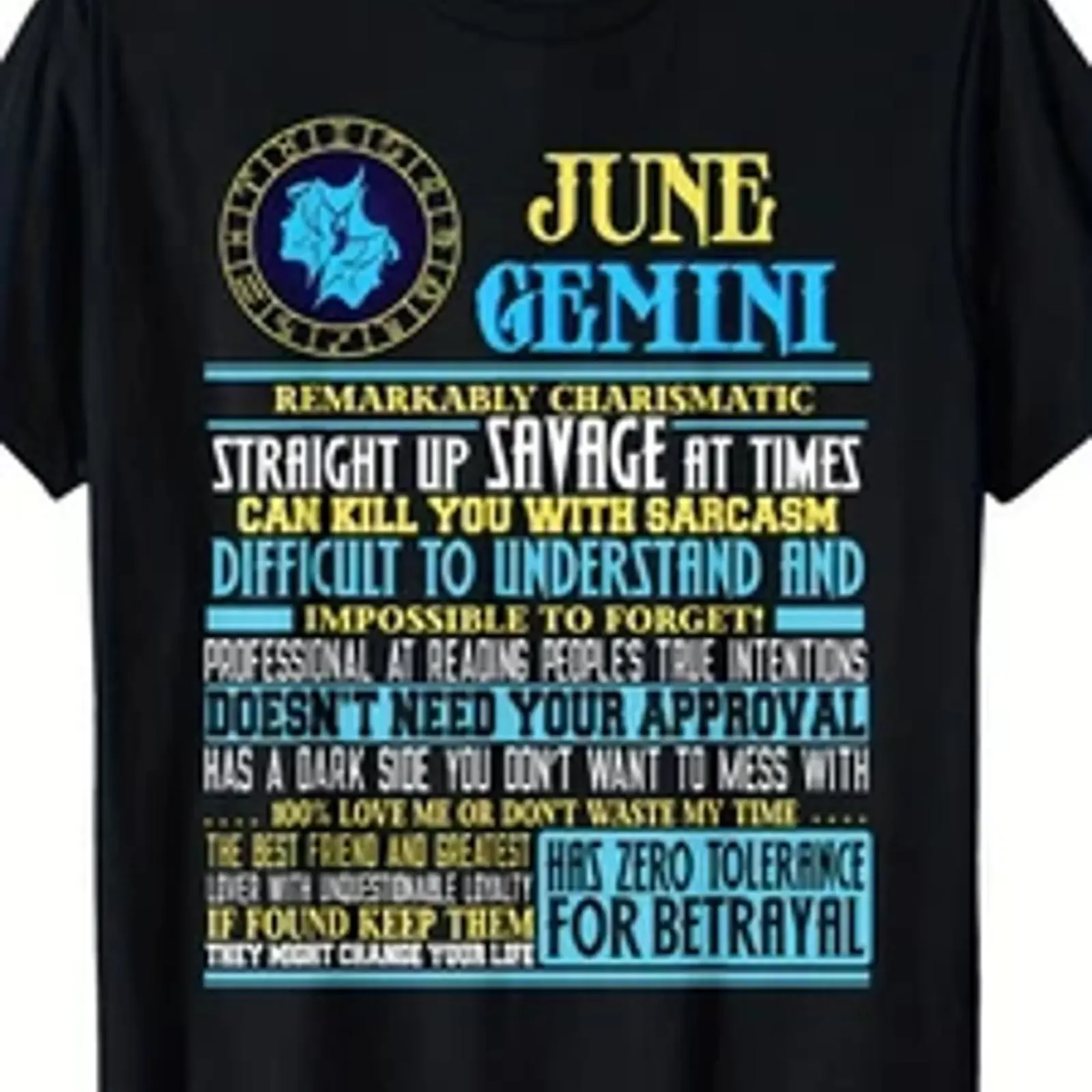 Men's Funny Gemini Zodiac T Shirt June Birth Month with Facts Grap vintage Washed fashion streetwear Slightly graphic Soft