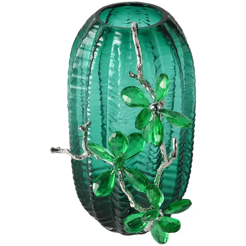 Green transparent glass, vase ornament, high-end light luxury, living room entrance TV cabinet creativity