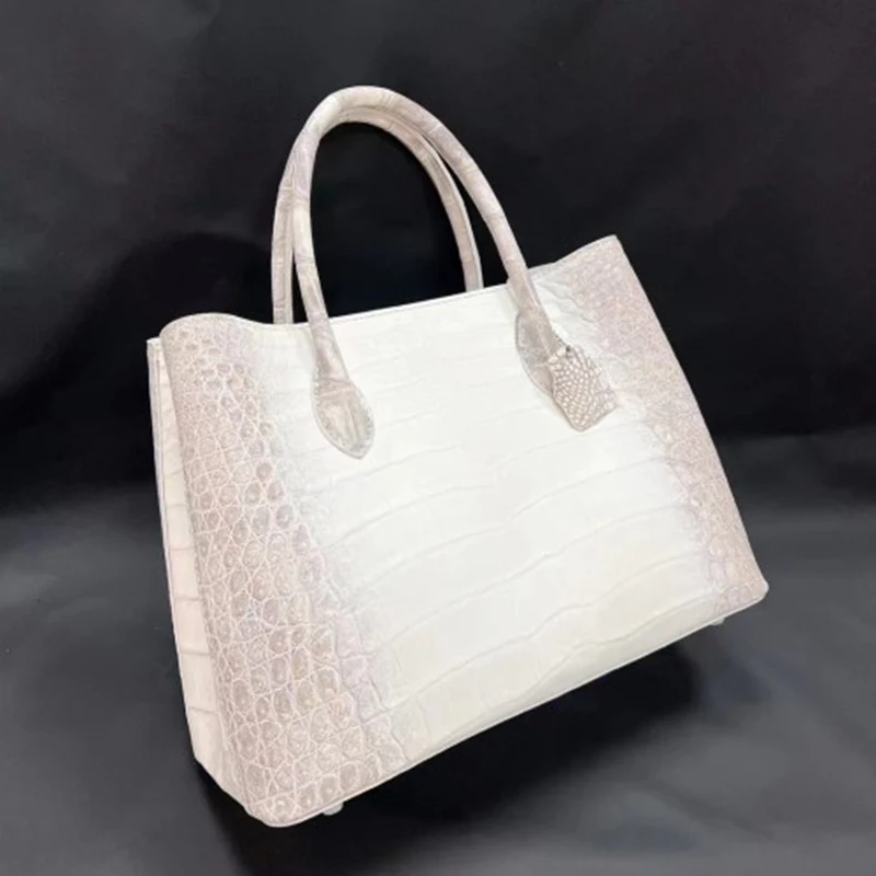 Crocodile leather bag, fashion luxury casual women's handbags large capacity, open white, high-quality hand-held women's bag