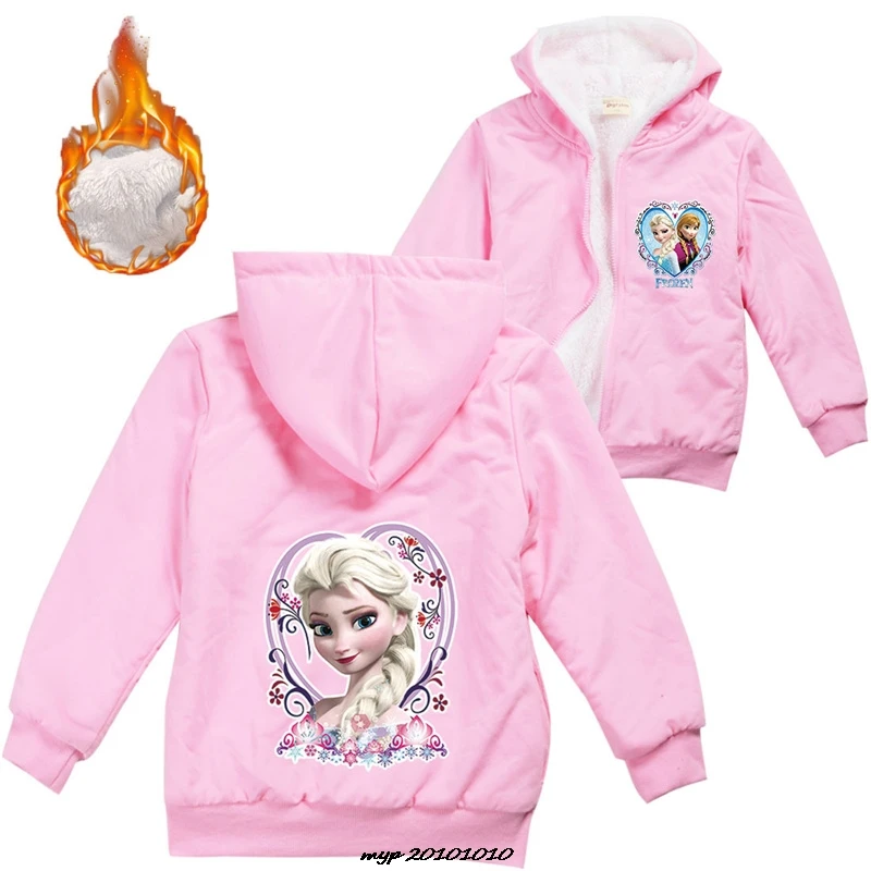 Frozen Elsa Children Thicken Jacket Girl Clothes Fur Kids Princess Cosplay Hoodie Toddler Girls Windbreaker Coat Winter Top