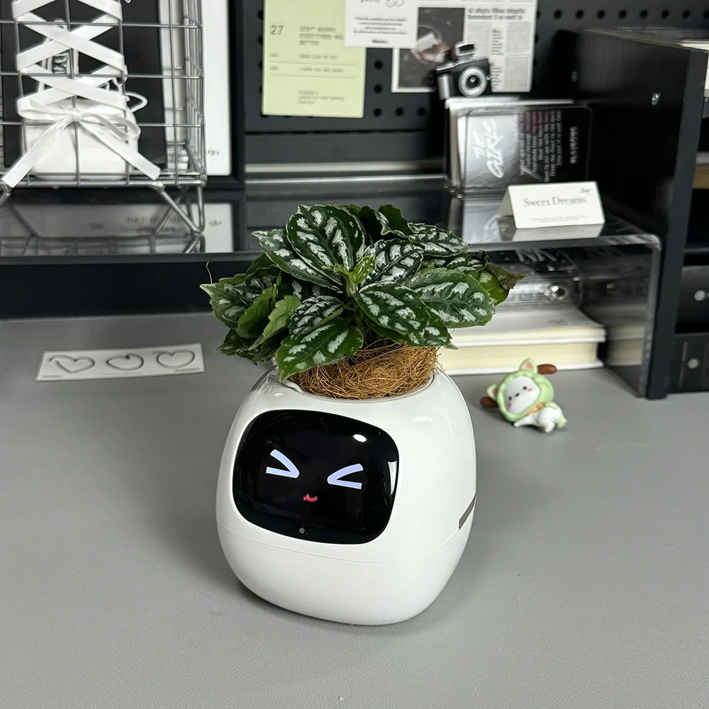 Intelligent Potted Ivy Desktop Green Plant Intelligent Cute Pet Creative Interaction Flower Pot Cartoon Expression Plant Emotion