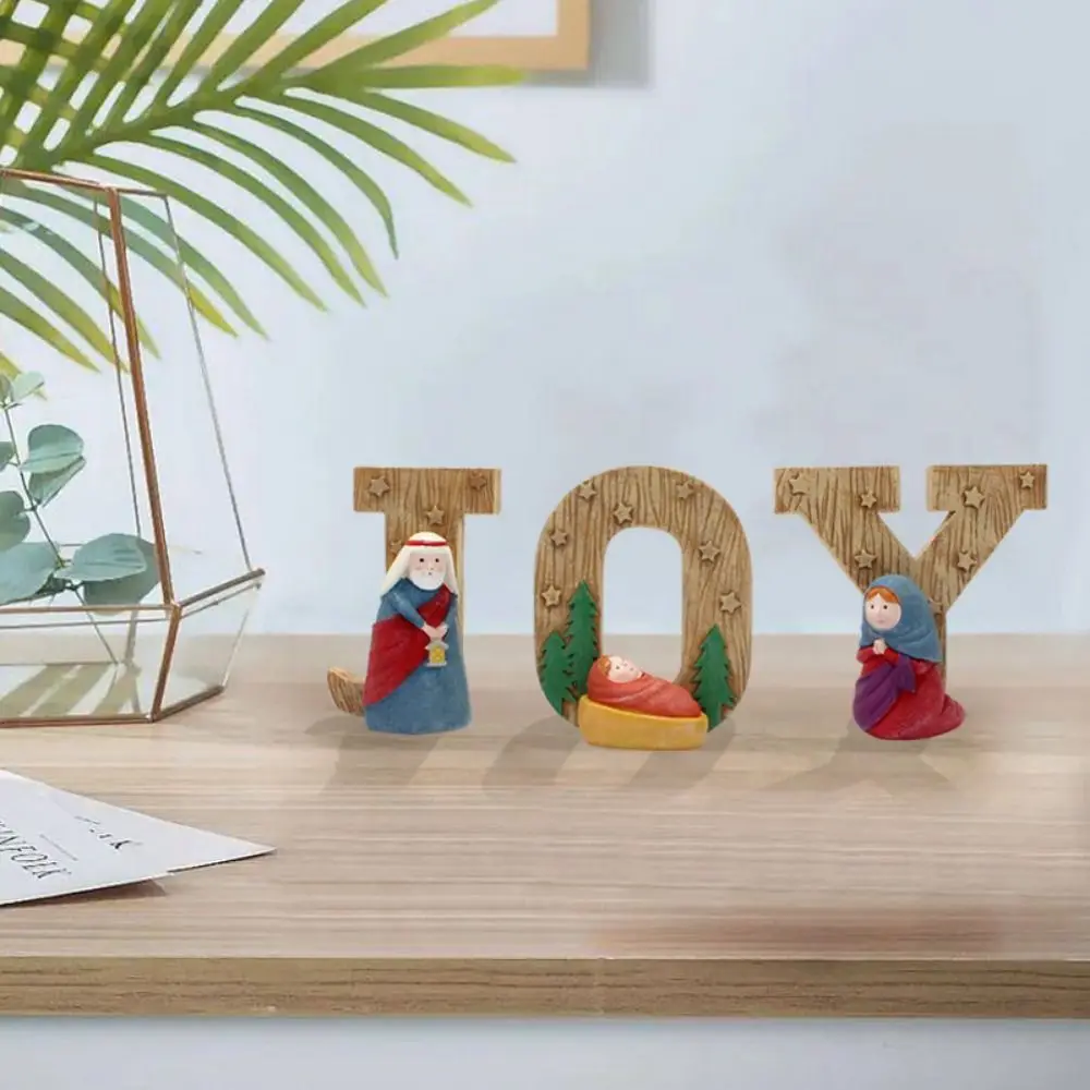 4Pcs/set Classic Christmas Manger Ornaments Durable Decorative English Letters Statue Unique Nativity Figure Living Room