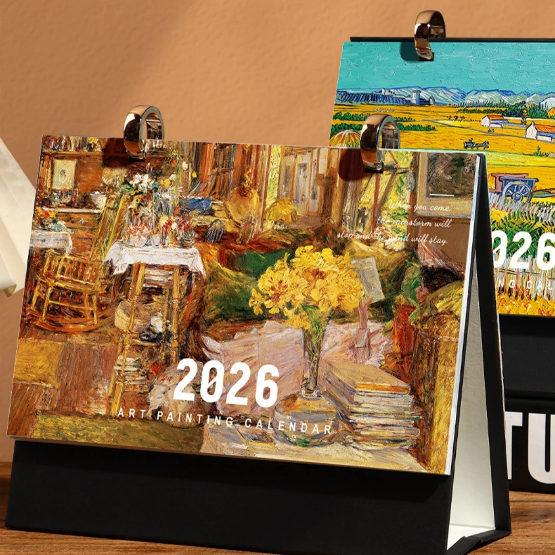 

2026 Desk Calendar Vintage Painting Calendar September 2025-December 2026 Calendar For Home Office School Planning Organizing
