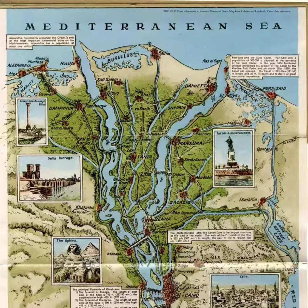 Large Scale Retro Nile Valley Civilization Map Wall Art Painting, Egyptian Antiquities Landscape Posters and Prints Travel Gifts
