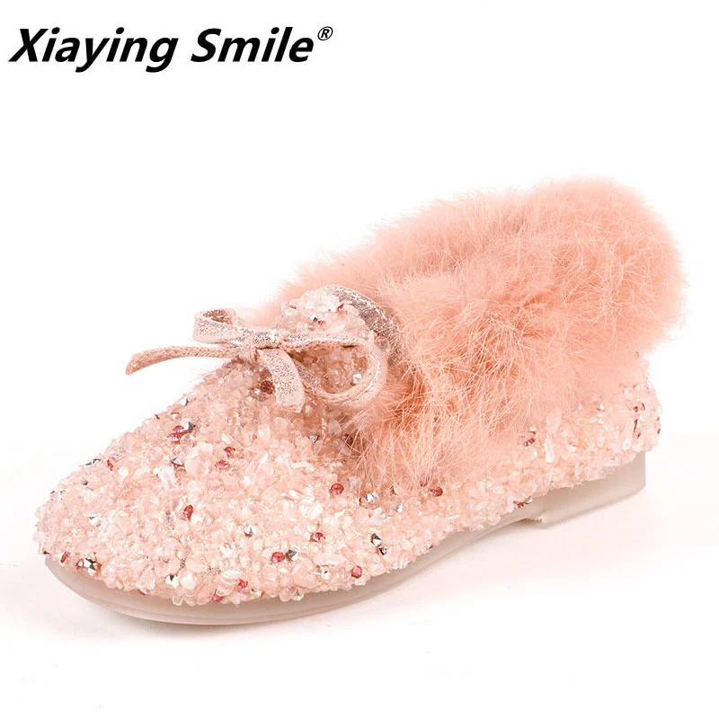 

New Winter Warm Fur Snow Boots Children Furry Shoes Girls Non-slip Leather Kids Warm Footwear Child Comfortable Sneaker