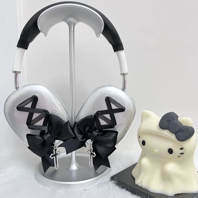 

Чехол для наушников AirpodsMax2, шахтная лента, темный бант для Apple, чехол для наушников, силиконовый, прозрачный, мягкий