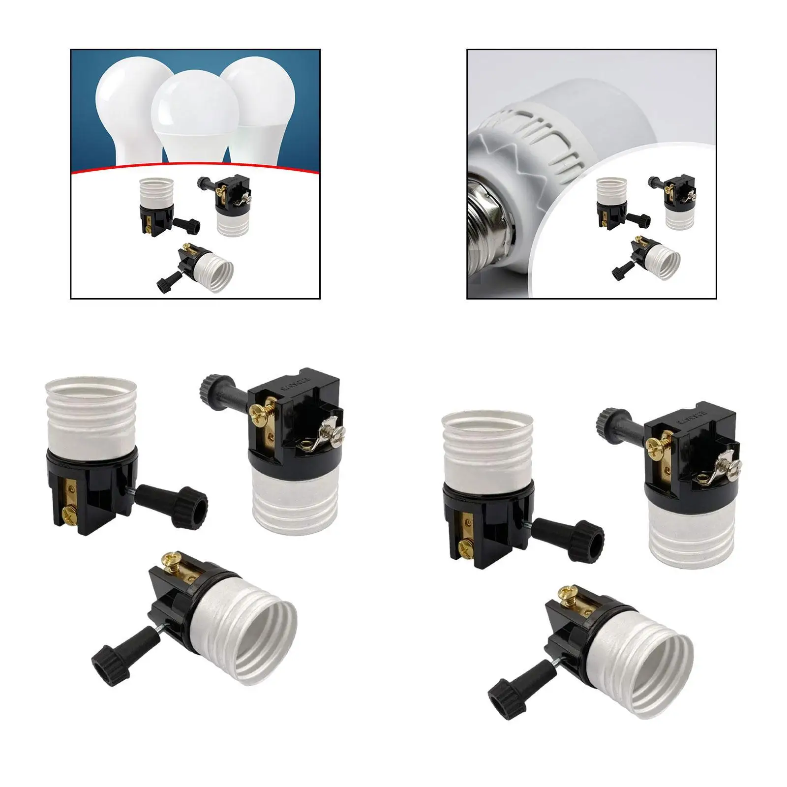 

3x Патрон E26 с поворотным выключателем, простой в установке, держатель лампы, прочный, для проектов DIY, напольных светильников, спальни, гостиной