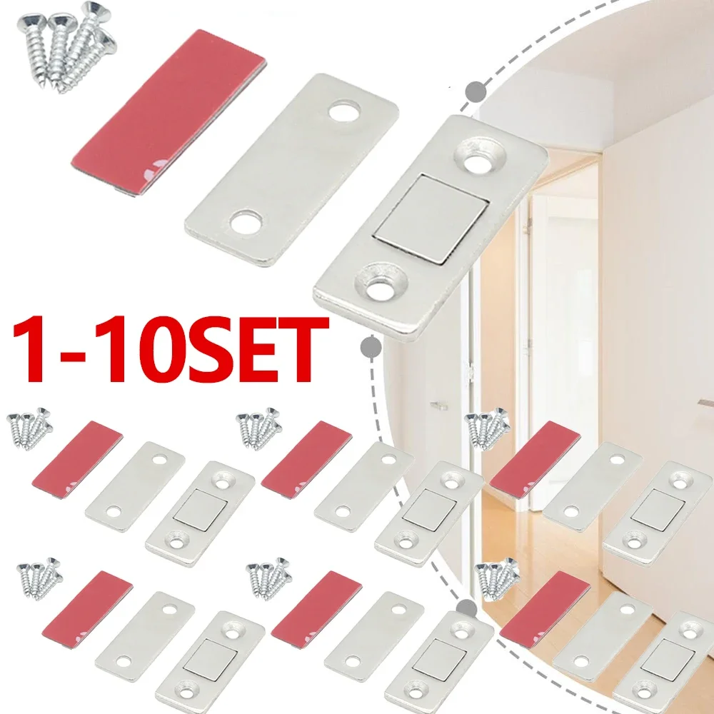 1-10Set Magnetic Cabinet Catches Door Stops Magnet with Screw Invisible Soft-Catch Ultra-Thin Anti-Rust Door Magnet for Home