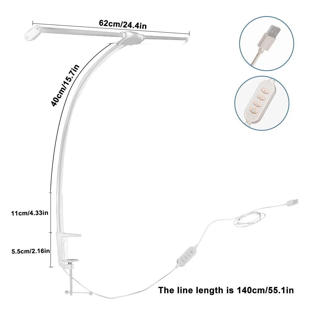 Augenschonende LED-Klemmleuchte aus Metall, 3 Farben, einstellbar, 10 Helligkeitsstufen, flexibler, drehbarer Lampenkopf für Zuhause, Lesen, PC-Spiele – Detail 4
