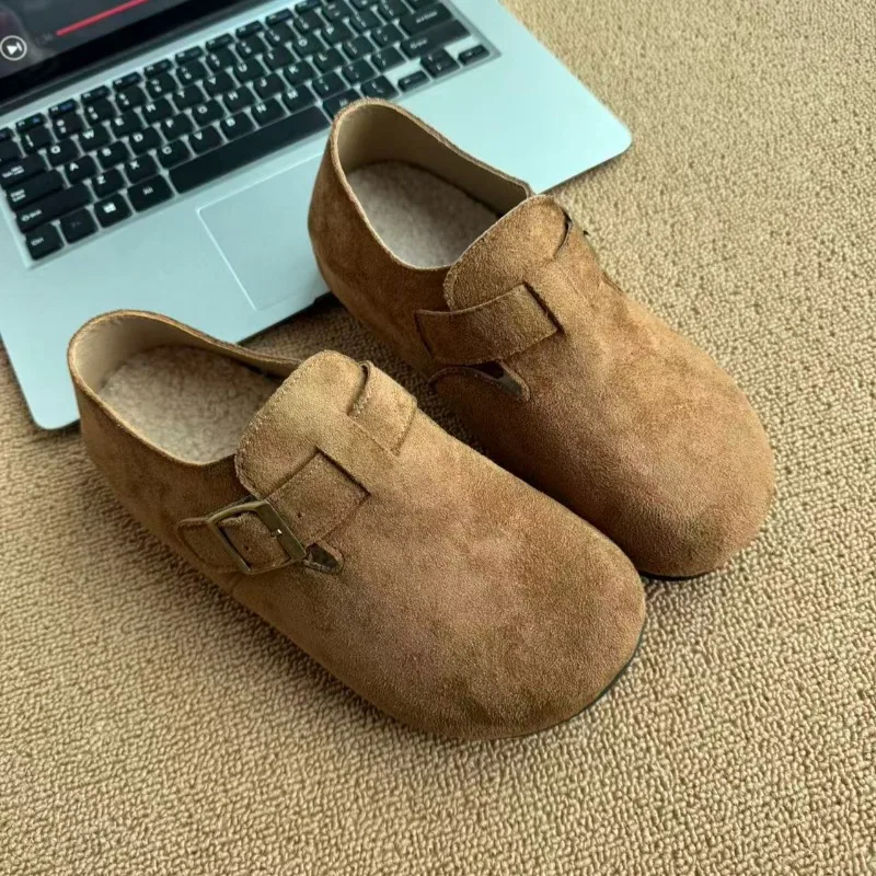 

Style Women's Thick Soled Shoes Wool Lined Thickened Warm Loafers Deep Mouth Belt Buckle Women Casual Shoes Zapatos De Mujer