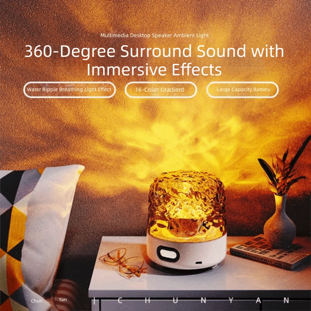 16 Colors Shower Light with Bluetooth Speaker Dynamic Water Ripple Remote Control Ocean Wave Projector Light Auto Rotate
