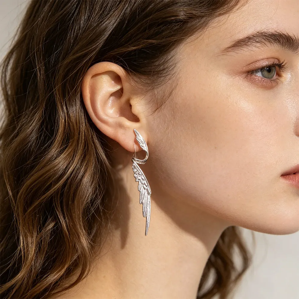 Fashion Jewelry Alloy Ear Clips Wings Shape Elegant Dangle Earrings Silver Color Korean Style Elf Ear Cuff Women