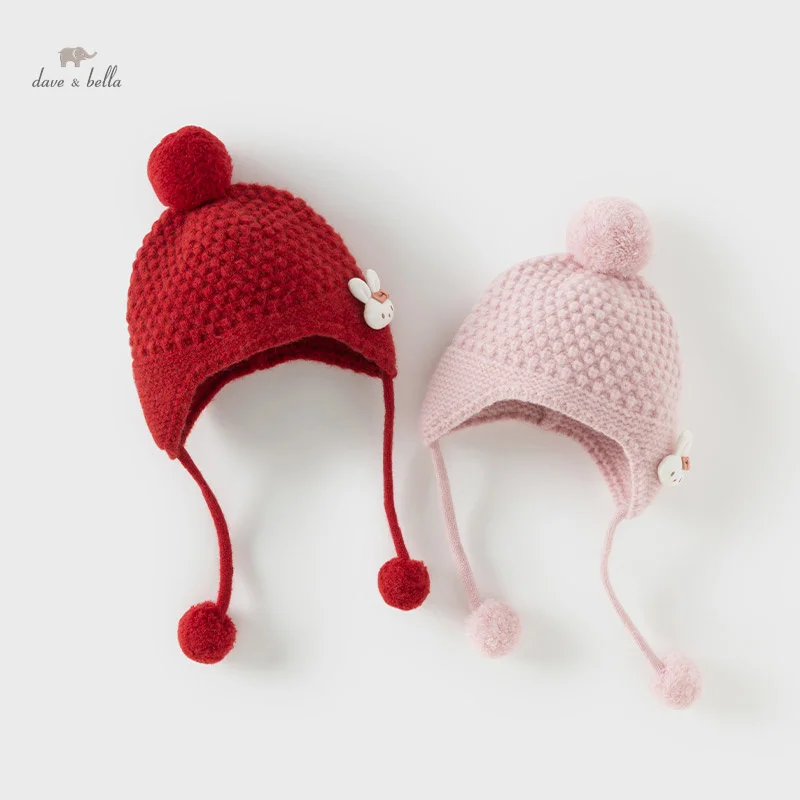 Dave Bella Children Baby boys Girls Winter Hat Solid kids Earflap Thick Warm Knitted Hat With Girls DB4243808