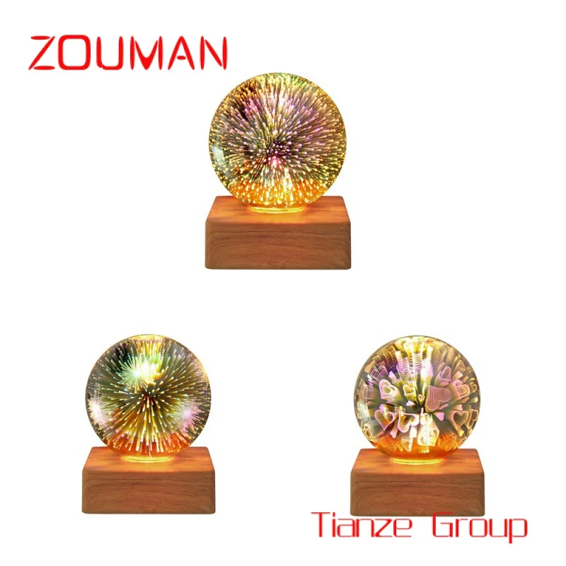 Custom , Hot selling led luminous colorful star effect 3D crystal glass magic ball fireworks night light lamp for room