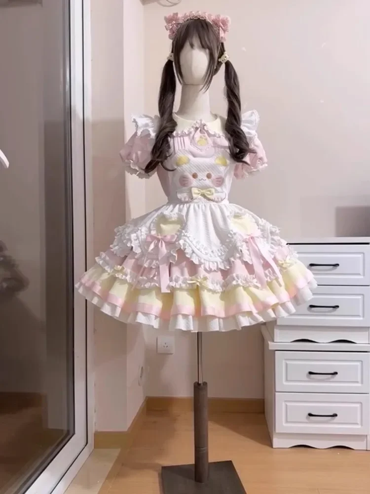 

2025 Summer Kawaii Lolita Princess Dress Women Japanese Y2k Chic Design Puff Sleeves Prom Dress Female Cute Bow Elegant Outfits
