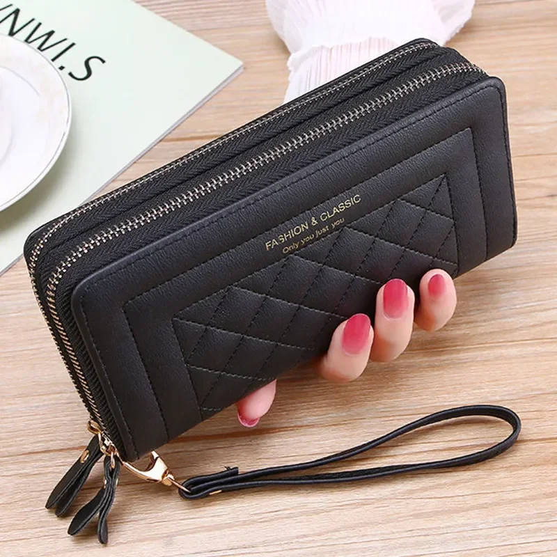 Wallets for Women High Quality Long Pink Wallets Double Zipper PU Leather Clutch Luxury Money Phone Bag Carteras Para Mujeres