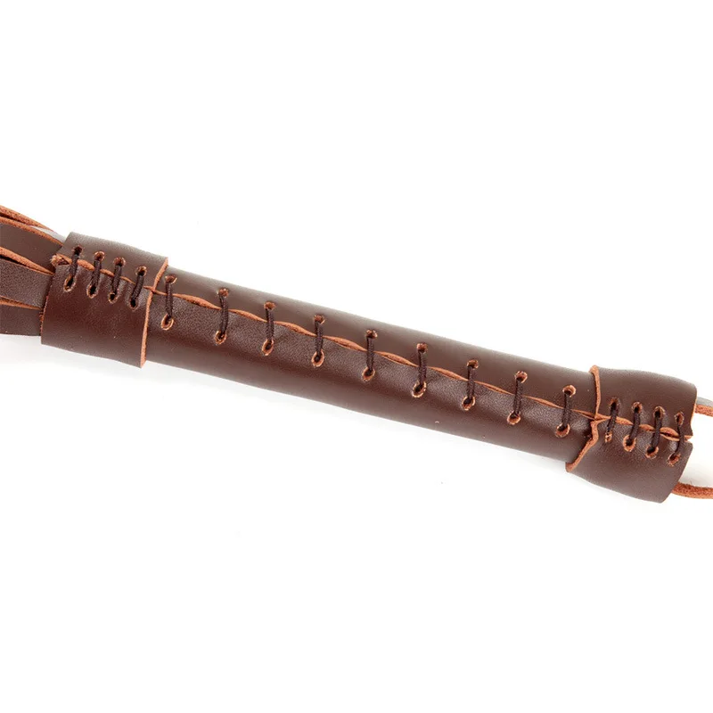 Riding Crops & Spurs  Brown Genuine Leather Horse Whip, 49CM Short Bull Whip Cowhide Horse Riding Whip Handle with Wrist Strap