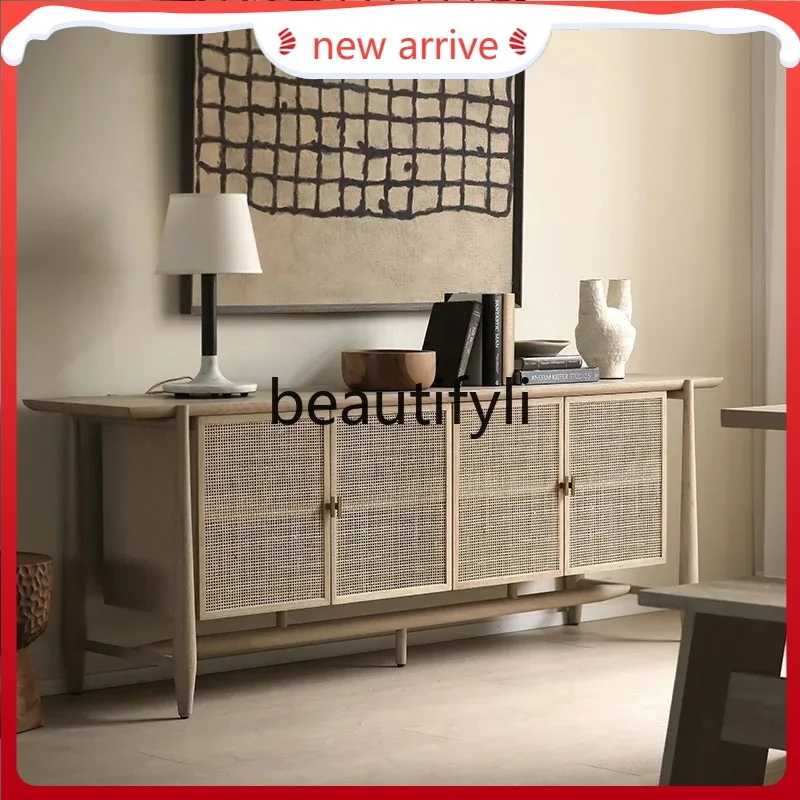 

D2520 Nordic wabi-sandy wind solid wood dining side cabinet small household four-door locker