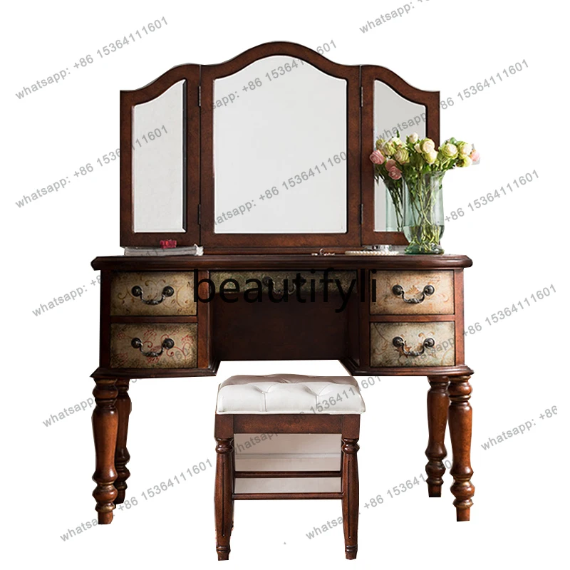 

American country beautiful woman hand painted retro old classical dressing table dressing table desk